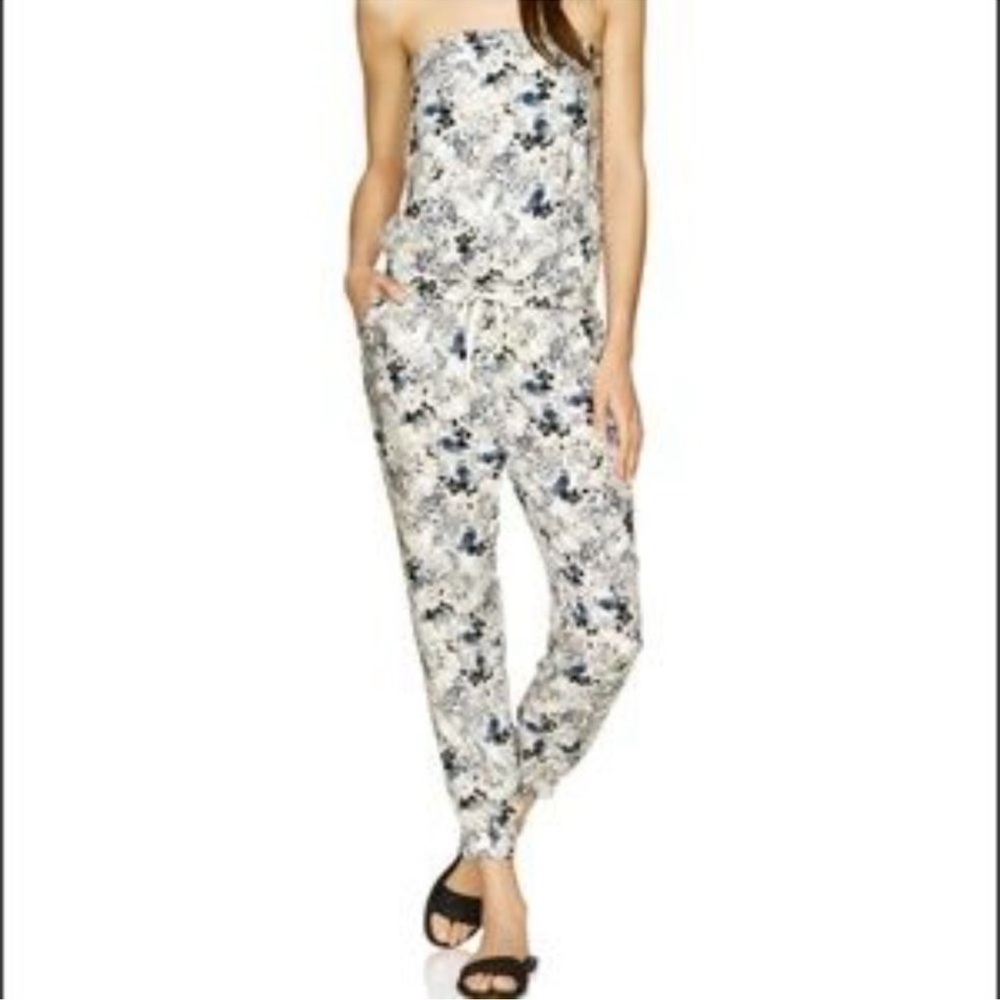 Aritzia Talula Tabata Floral Strapless Tie Waist Jumpsuit Size Small